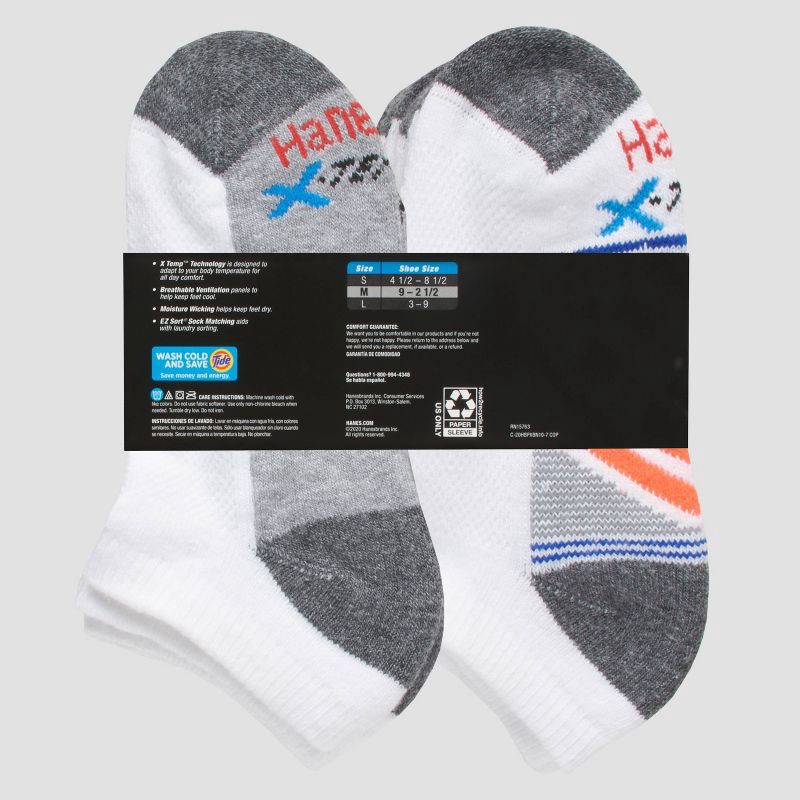 slide 2 of 3, Hanes Premium Hanes Boys' 10pk Premium No Show Socks - White L: Cushioned Heel, Ventilating Mesh, Moisture Wicking, 10 ct
