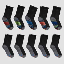 Hanes Premium Hanes Boys' 10pk Premium Crew Socks - Black S: Cushioned Heel, Moisture Wicking, Ventilating Mesh