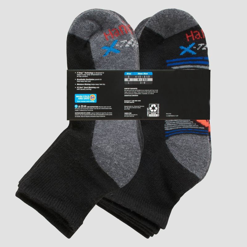 slide 2 of 3, Hanes Premium Hanes Boys' 10pk Premium Ankle Athletic Socks - Black L, 10 ct