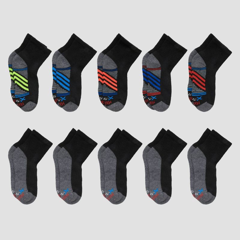 slide 1 of 3, Hanes Premium Hanes Boys' 10pk Premium Ankle Athletic Socks - Black L, 10 ct
