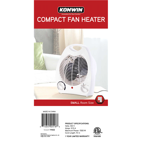 slide 5 of 5, Konwin Portable Fan Heater, 1 ct