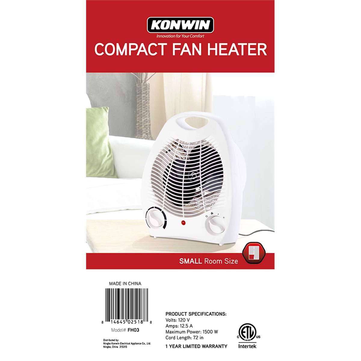 slide 2 of 5, Konwin Portable Fan Heater, 1 ct