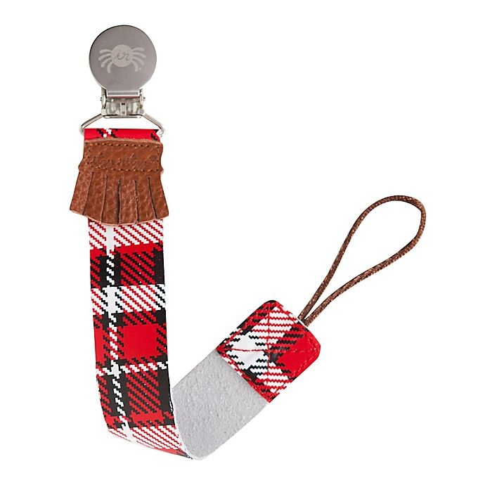 slide 2 of 2, Itzy Ritzy Drop Happens Lumberjack Plaid Pacifier Clip - Red, 1 ct