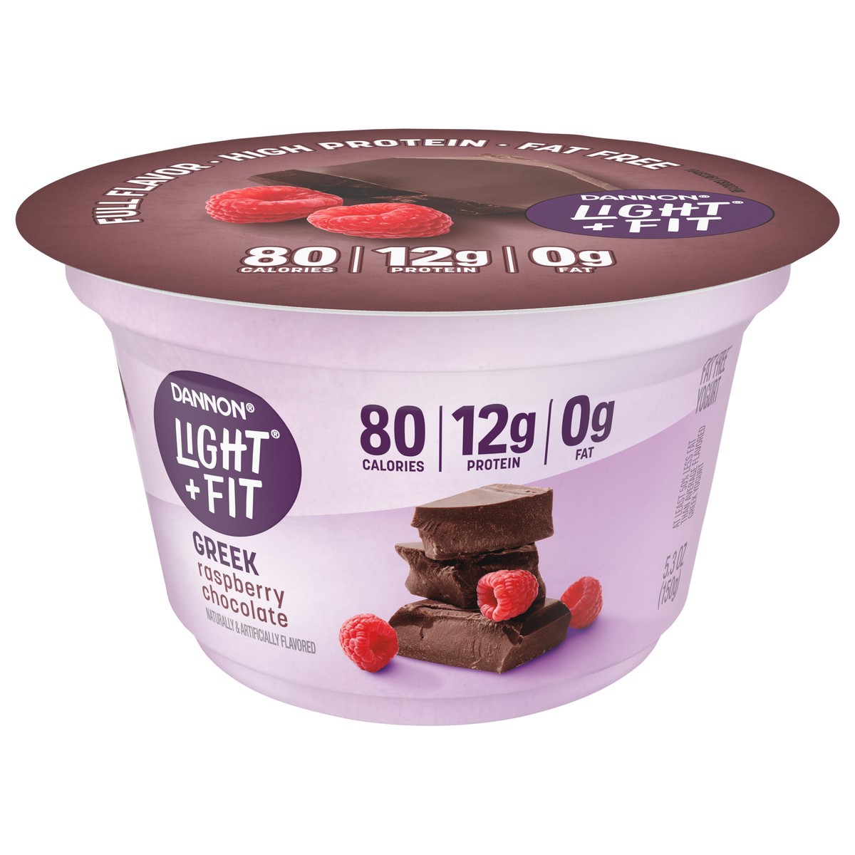 slide 1 of 5, Dannon Light + Fit Raspberry Chocolate Greek Nonfat Yogurt, 5.3 OZ Yogurt Cup, 5.3 oz