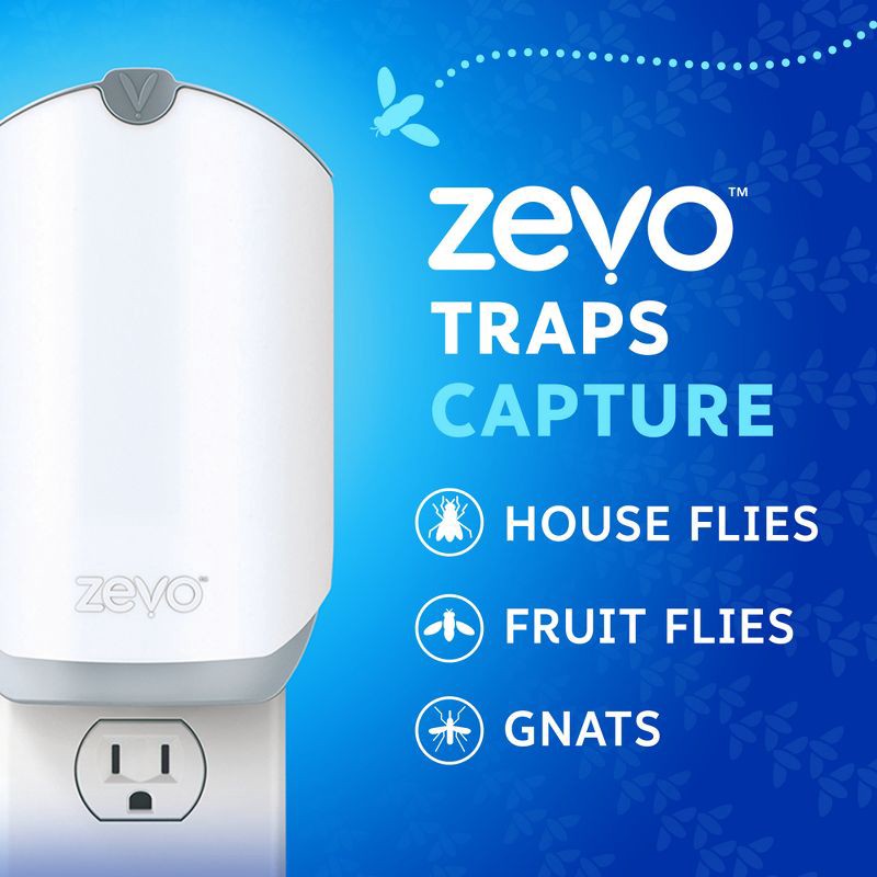 slide 2 of 12, Zevo Indoor Flying Insect Trap for Fruit flies, Gnats, and House Flies (1 Plug-In Base + 1 Refill Cartridge), 1 ct