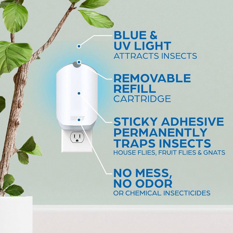 Zevo Indoor Flying Insect Trap For Fruit Flies, Gnats, And House Flies (1  Plug-in Base + 1 Refill Cartridge) : Target