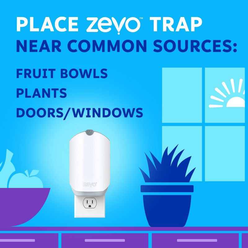 slide 6 of 12, Zevo Indoor Flying Insect Trap for Fruit flies, Gnats, and House Flies (1 Plug-In Base + 1 Refill Cartridge), 1 ct