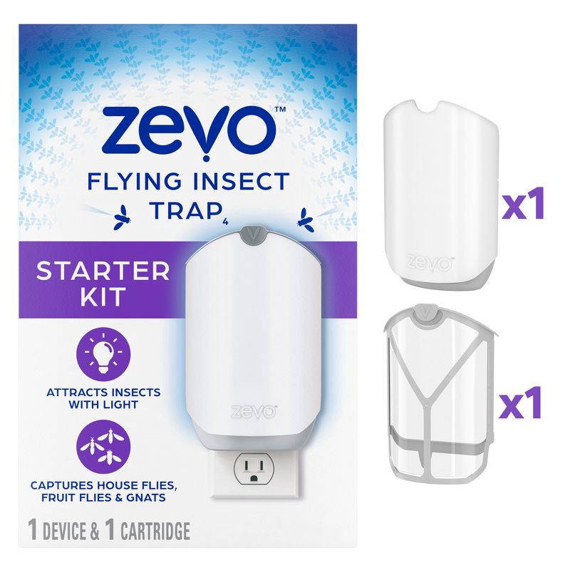 slide 1 of 12, Zevo Indoor Flying Insect Trap for Fruit flies, Gnats, and House Flies (1 Plug-In Base + 1 Refill Cartridge), 1 ct