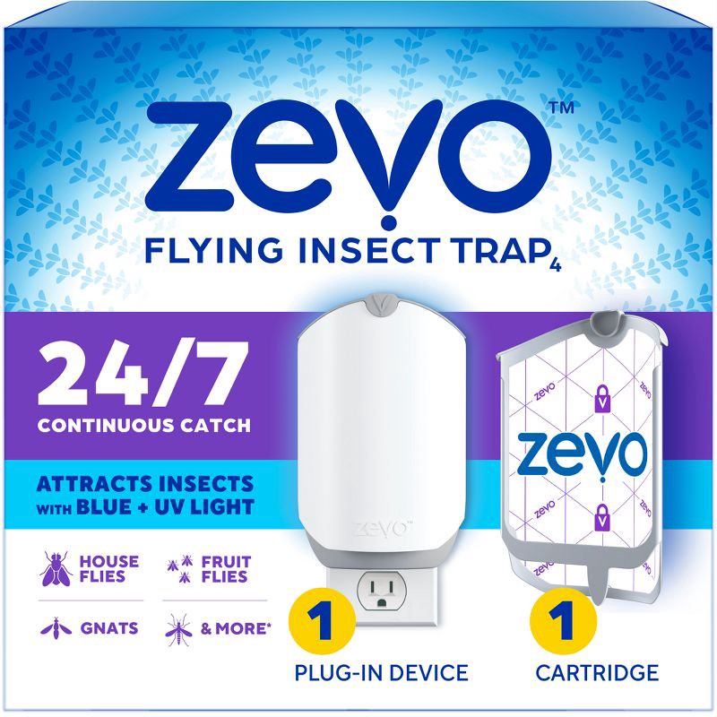 slide 1 of 12, Zevo Flying Insect Indoor Light Fly Trap Starter Kit, Catches House Flies, Fruit Flies, Gnats, & More - 1 Trap + 1 Refill, 1 ct