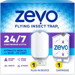 Zevo Flying Insect Indoor Light Fly Trap Starter Kit, Catches House Flies, Fruit Flies, Gnats, & More - 1 Trap + 1 Refill