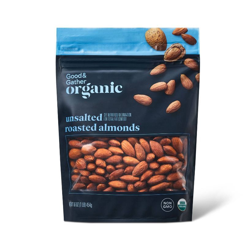 slide 1 of 1, Organic Unsalted Roasted Almonds - 16oz - Good & Gather, 16 oz