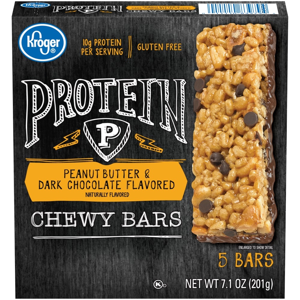 slide 1 of 1, Kroger Peanut Butter & Dark Chocolate Flavored Protein Chewy Bars, 5 ct; 7.1 oz