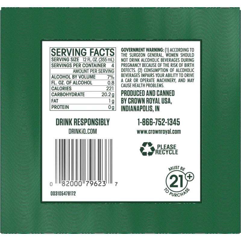 slide 3 of 5, Crown Royal Washington Apple Whisky Cocktail - 4pk/355ml Cans, 4 ct; 355 ml
