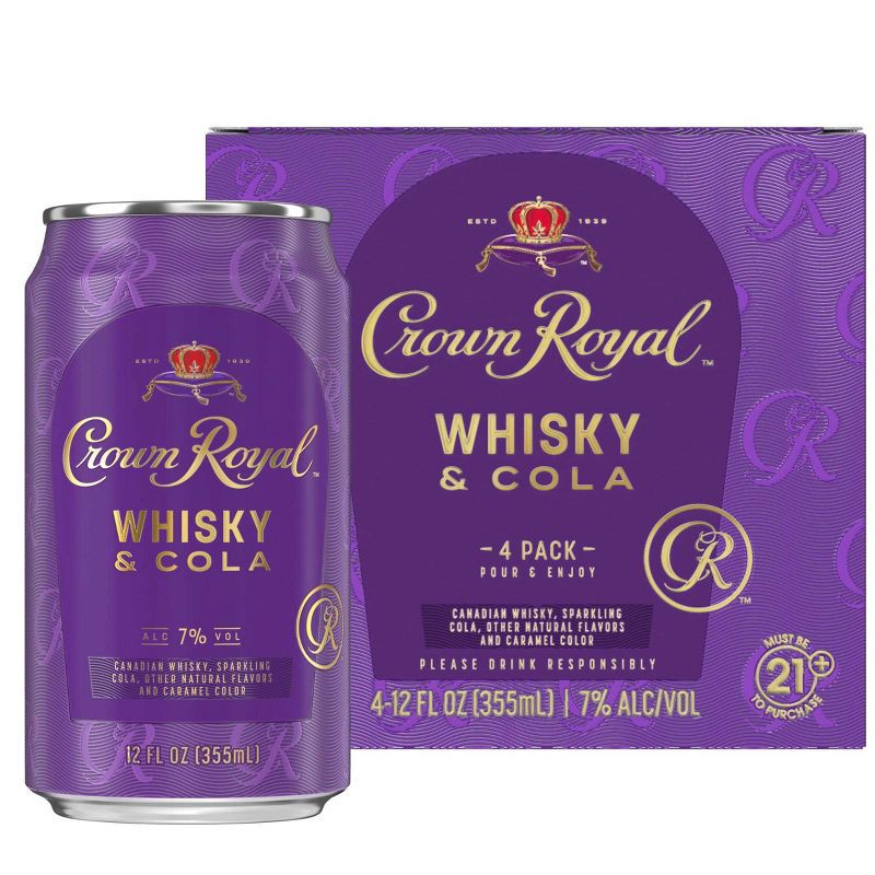 slide 3 of 3, Crown Royal Whisky & Cola Cocktail - 4pk/355ml Cans, 4 ct; 355 ml
