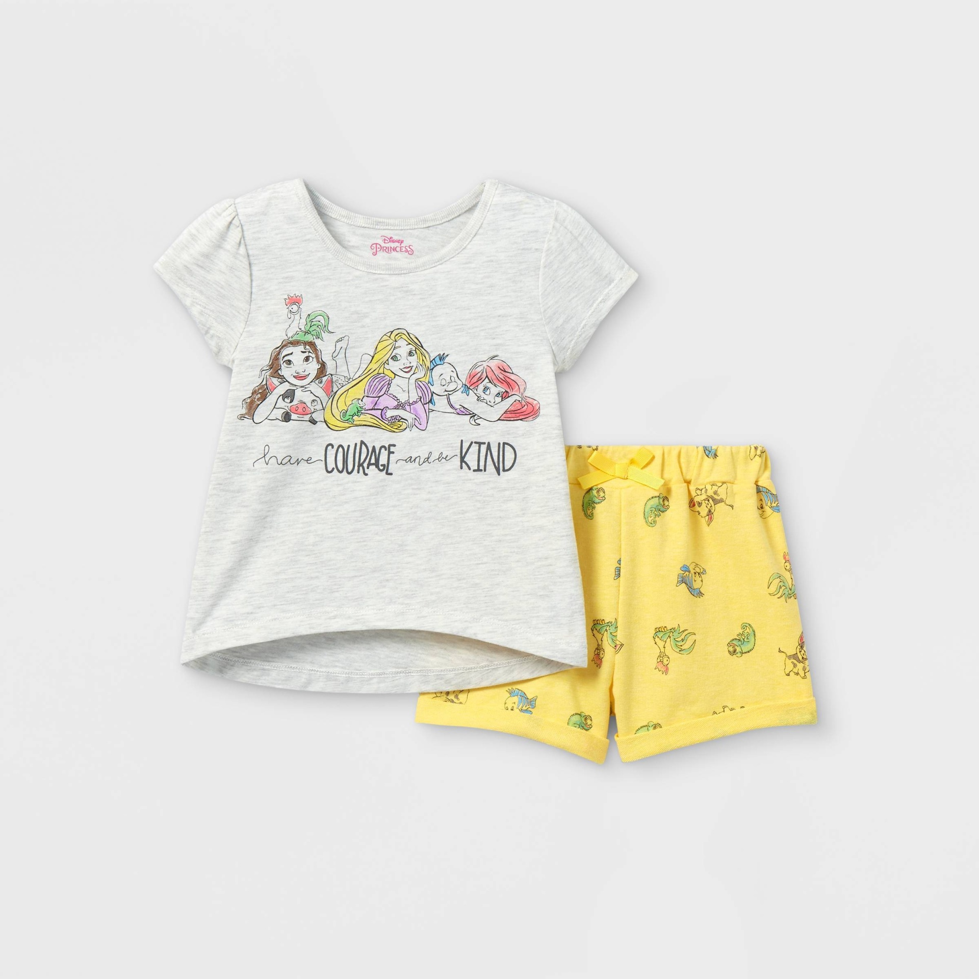 slide 1 of 3, Toddler Girls' Disney Princess Short Sleeve French Terry Top and Bottom Set - Yellow 4T, 1 ct