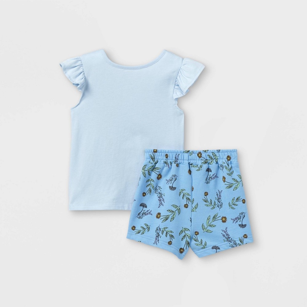 slide 2 of 3, Toddler Girls' Disney Frozen Elsa and Anna Short Sleeve Top and Bottom Set - Blue 2T, 1 ct