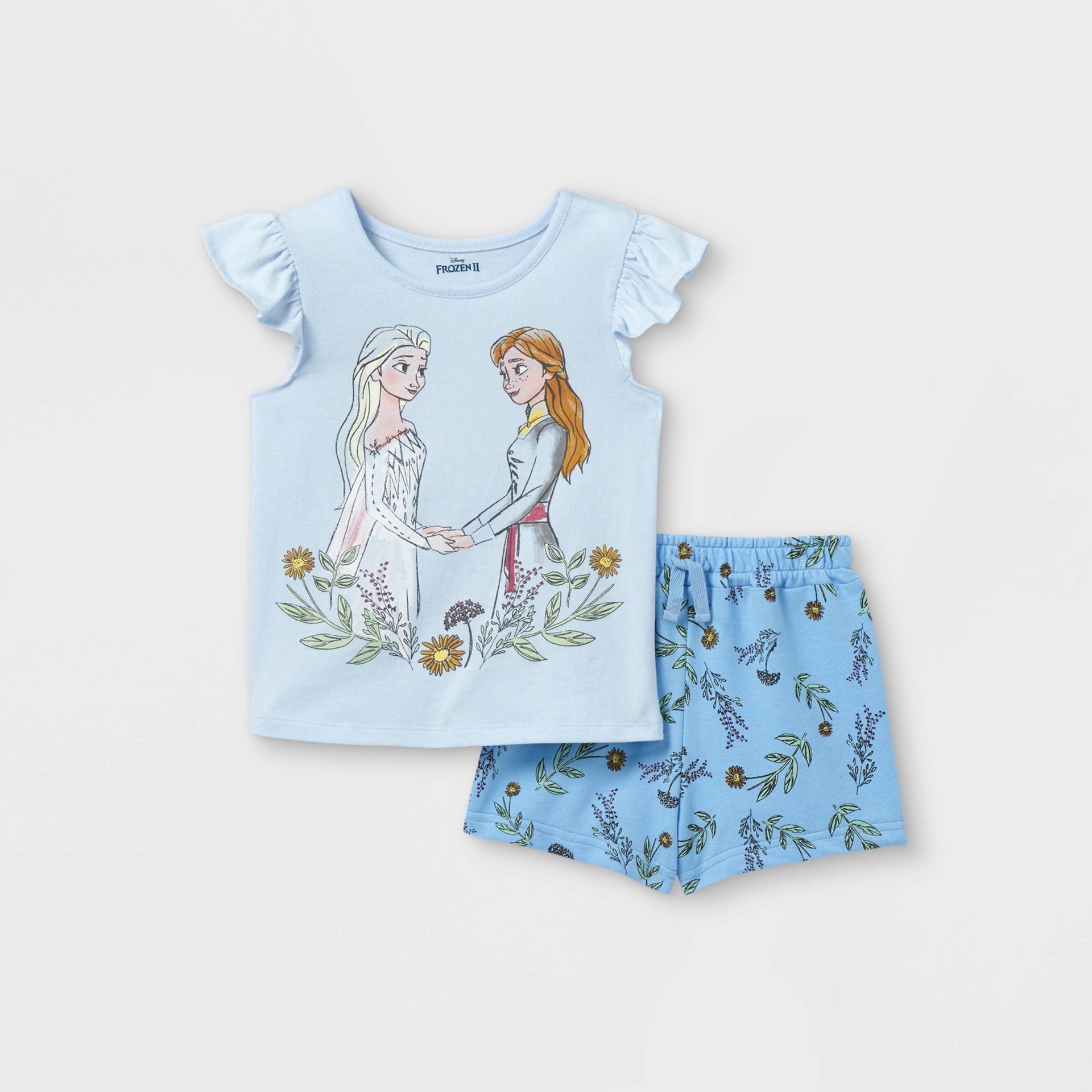 slide 1 of 3, Toddler Girls' Disney Frozen Elsa and Anna Short Sleeve Top and Bottom Set - Blue 2T, 1 ct