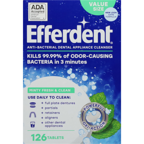 slide 28 of 29, Efferdent Retainer & Denture Cleaner Tablets, Minty Fresh & Clean, 126 Count, 126 pk