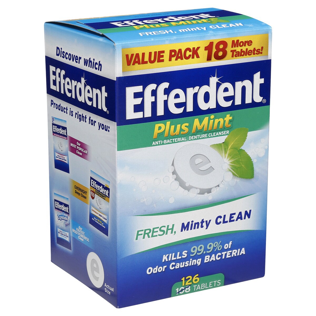 slide 6 of 8, Efferdent Retainer & Denture Cleaner Tablets, Minty Fresh & Clean, 126 Count, 1 ct