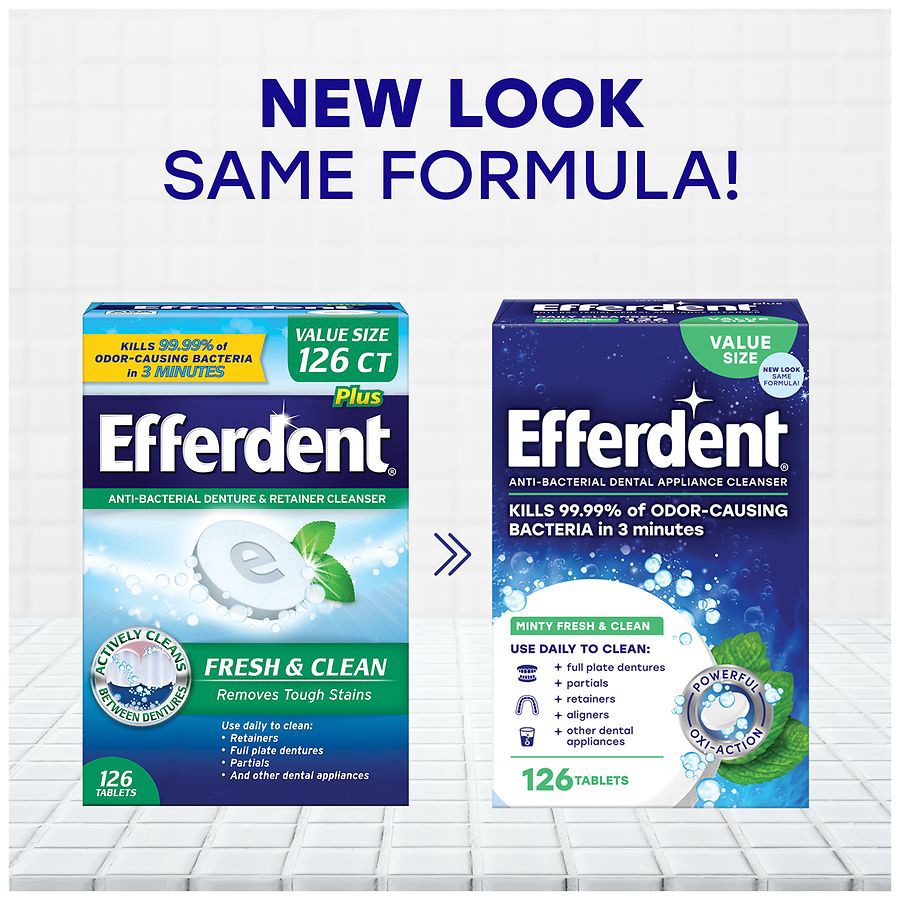 slide 3 of 5, Efferdent Retainer & Denture Cleaner Tablets, Minty Fresh & Clean, 126 Count, 1 ct