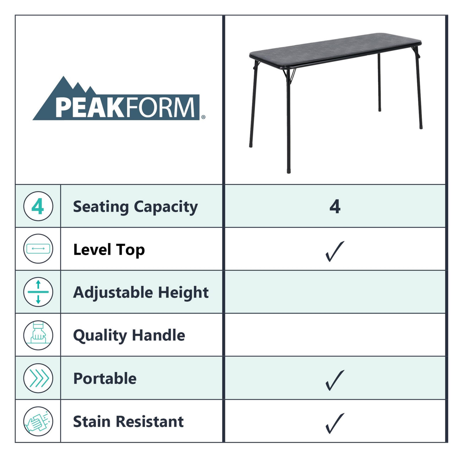 slide 5 of 8, Peakform Folding Table Black 20x48, 20 x 48 