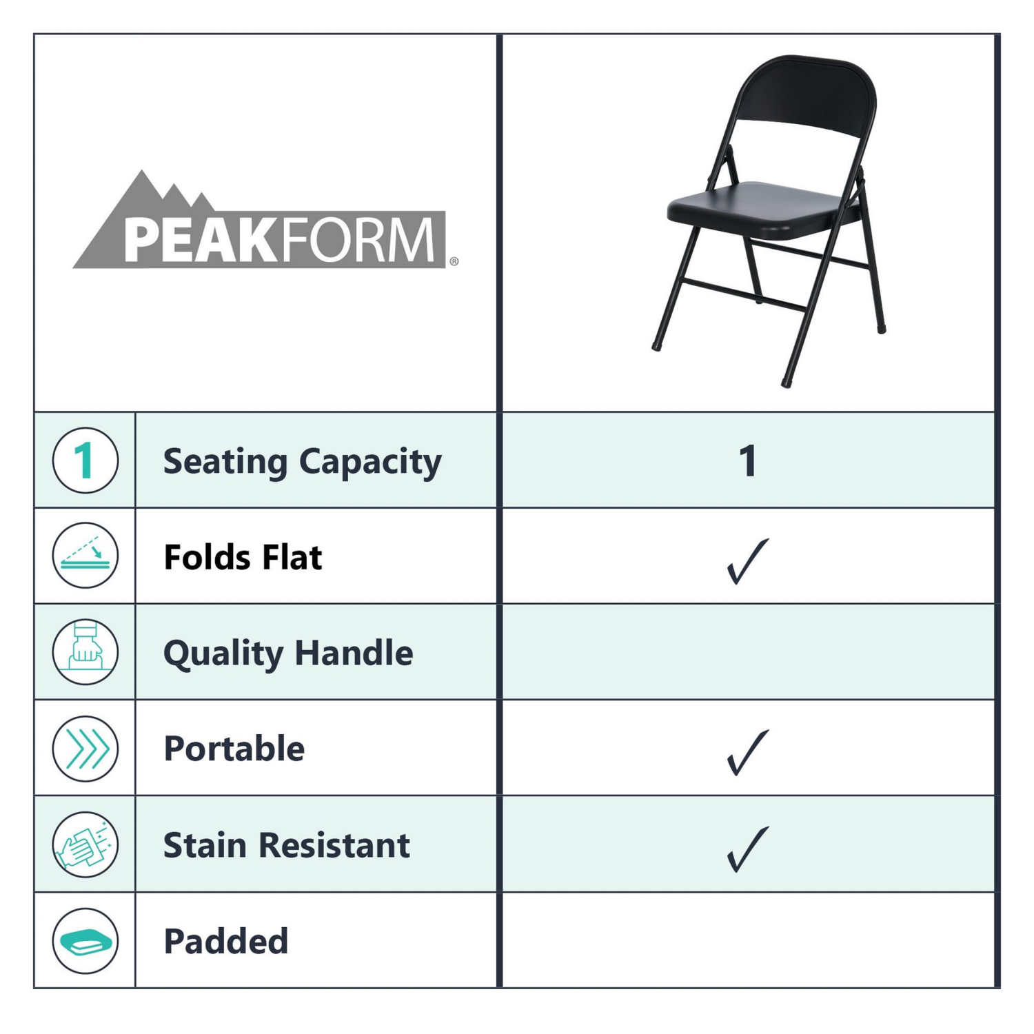 slide 2 of 8, Peakform Steel Folding Chair Black, 1 ct