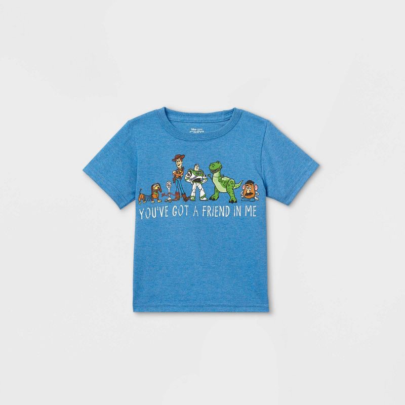 slide 1 of 2, Toddler Boys' Toy Story 'Friend In Me' Short Sleeve Graphic T-Shirt - Blue 2T, 1 ct