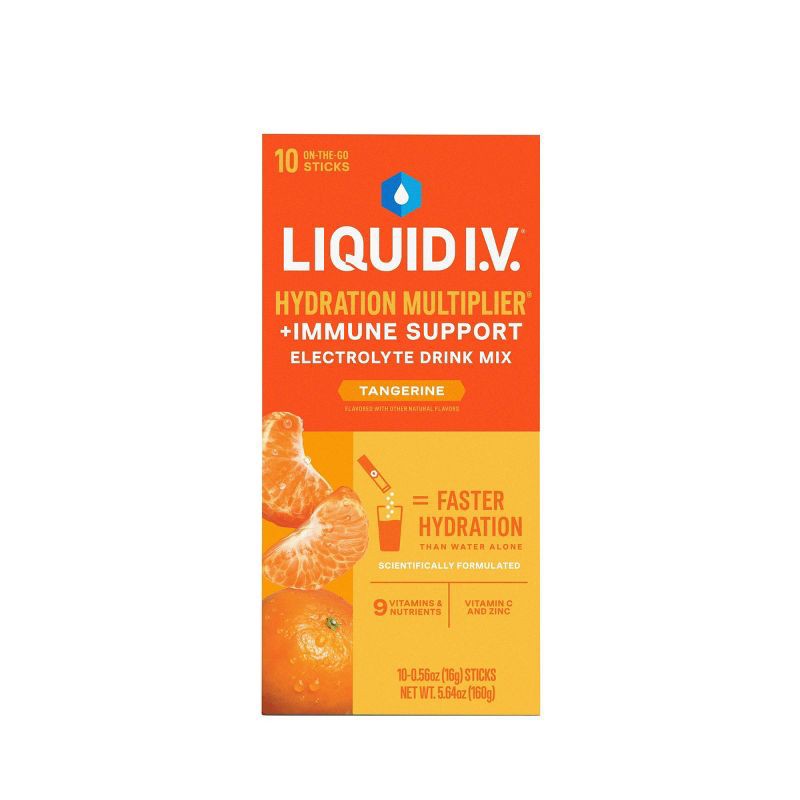 slide 2 of 12, Liquid I.V. Hydration Multiplier + Immune Support Powder Energy Supplements - Tangerine - 0.56oz each/10ct, 0.56 oz, 10 ct