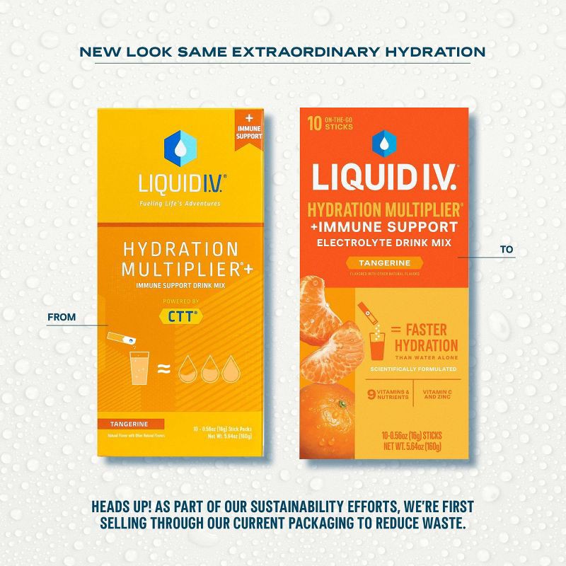 slide 3 of 12, Liquid I.V. Hydration Multiplier + Immune Support Powder Energy Supplements - Tangerine - 0.56oz each/10ct, 0.56 oz, 10 ct