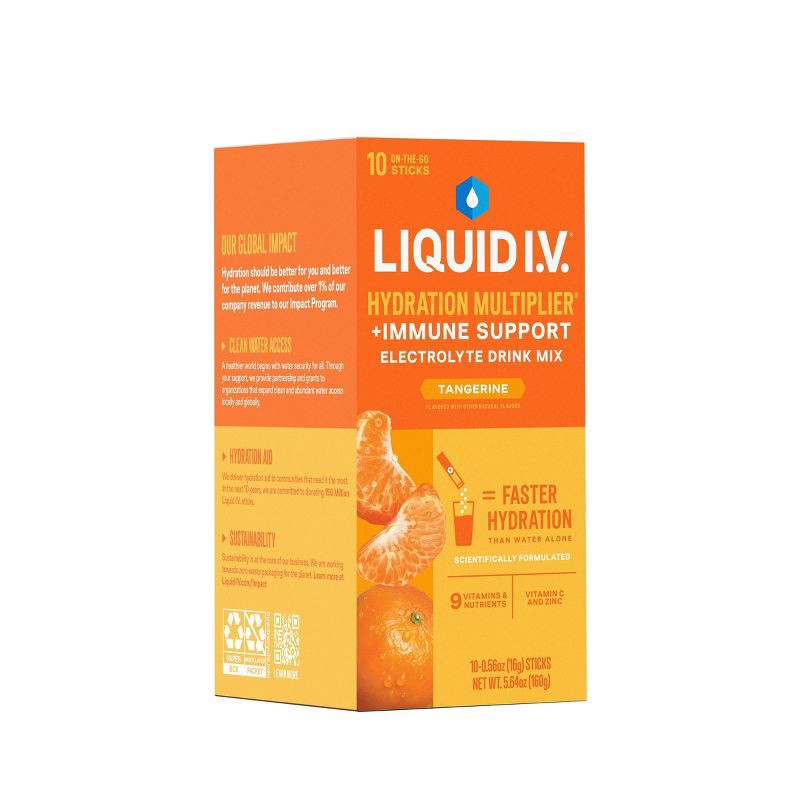 slide 4 of 12, Liquid I.V. Hydration Multiplier + Immune Support Powder Energy Supplements - Tangerine - 0.56oz each/10ct, 0.56 oz, 10 ct