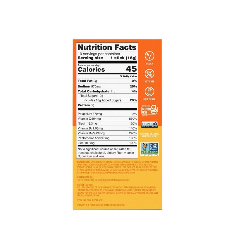 slide 7 of 12, Liquid I.V. Hydration Multiplier + Immune Support Powder Energy Supplements - Tangerine - 0.56oz each/10ct, 0.56 oz, 10 ct