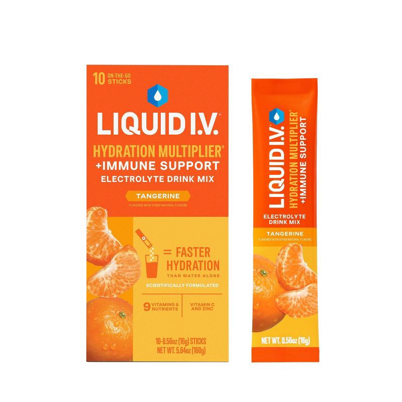 slide 1 of 12, Liquid I.V. Hydration Multiplier + Immune Support Powder Energy Supplements - Tangerine - 0.56oz each/10ct, 0.56 oz, 10 ct