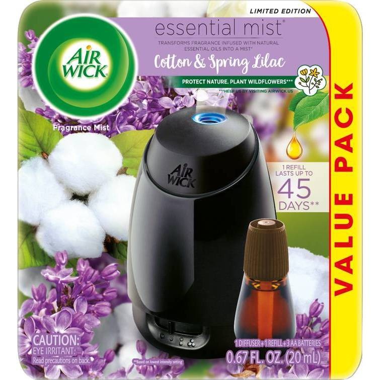 slide 1 of 1, Air Wick Essential Mist Starter Kit - Cotton and Spring Lilac, 0.67 fl oz