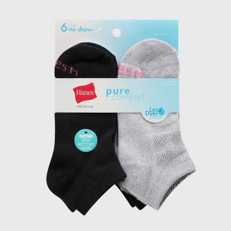 slide 3 of 4, Hanes Premium Girls' 6pk No Show Solid Socks - Colors May Vary M, 6 ct