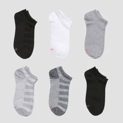 Hanes Premium Girls' 6pk No Show Solid Socks - Colors May Vary M