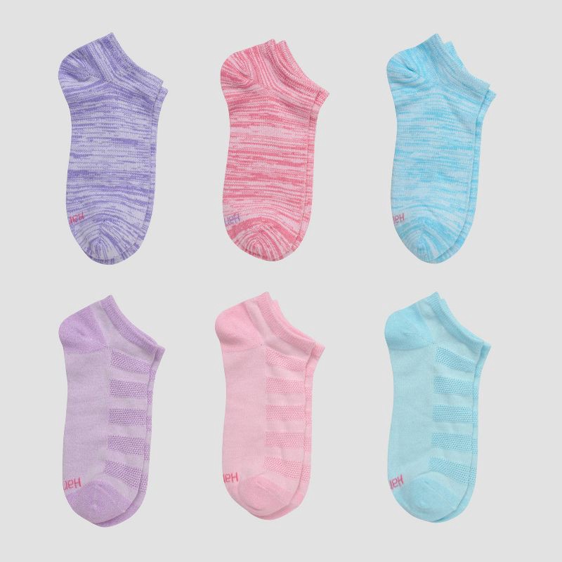 slide 1 of 3, Hanes Premium Girls' 6pk No Show Socks - Colors May Vary M, 6 ct