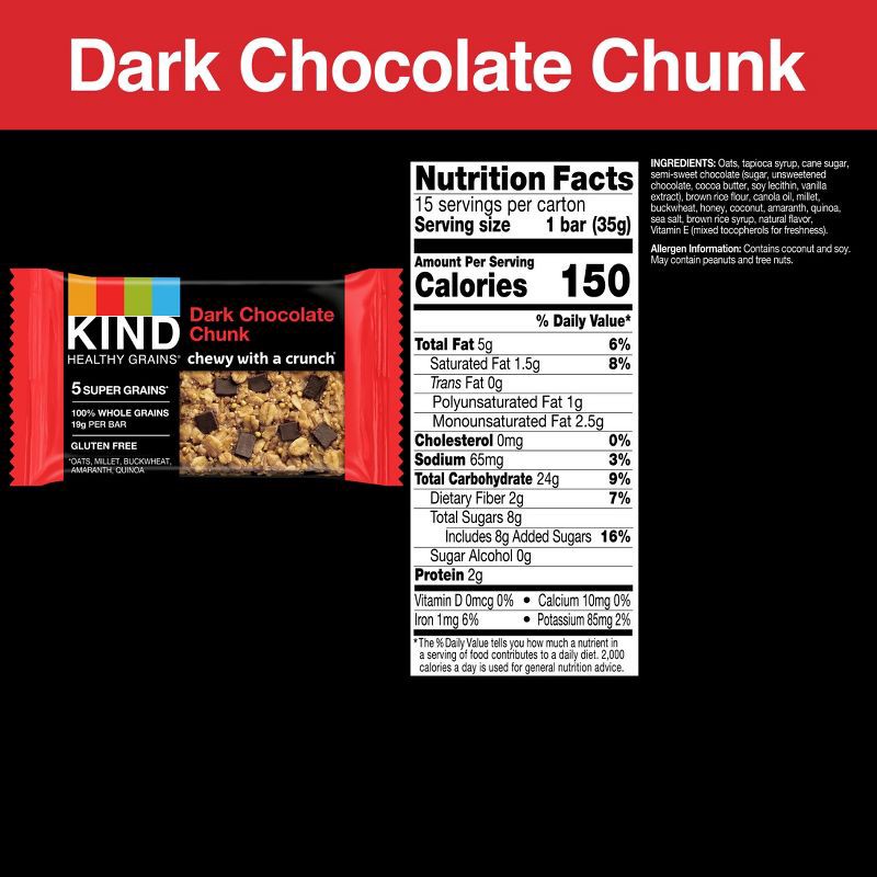 slide 2 of 9, KIND Healthy Grains Bars Dark Chocolate Chunk - 18oz/15ct, 18 oz, 15 ct