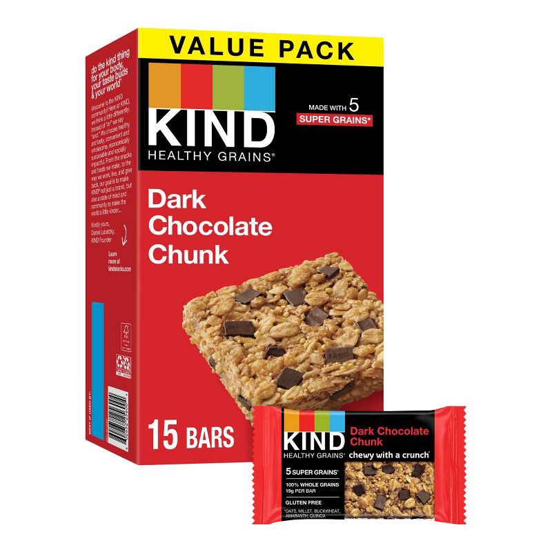 slide 1 of 9, KIND Healthy Grains Bars Dark Chocolate Chunk - 18oz/15ct, 18 oz, 15 ct