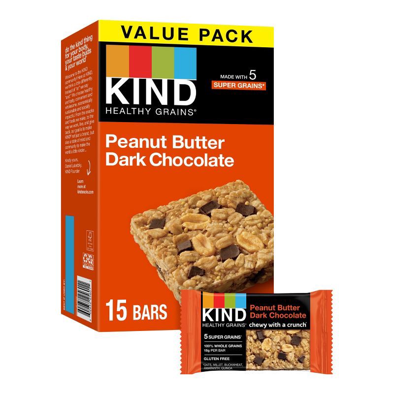 slide 1 of 9, KIND Healthy Grains Bars Peanut Butter Dark Chocolate Chunk -18oz/15ct, 18 oz, 15 ct