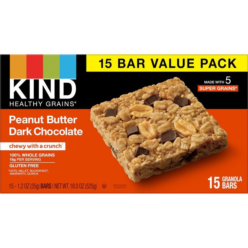 slide 8 of 9, KIND Healthy Grains Bars Peanut Butter Dark Chocolate Chunk -18oz/15ct, 18 oz, 15 ct