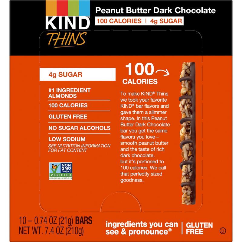 slide 2 of 9, KIND Thins Peanut Butter Dark Chocolate - 7.4oz/10ct, 7.4 oz, 10 ct