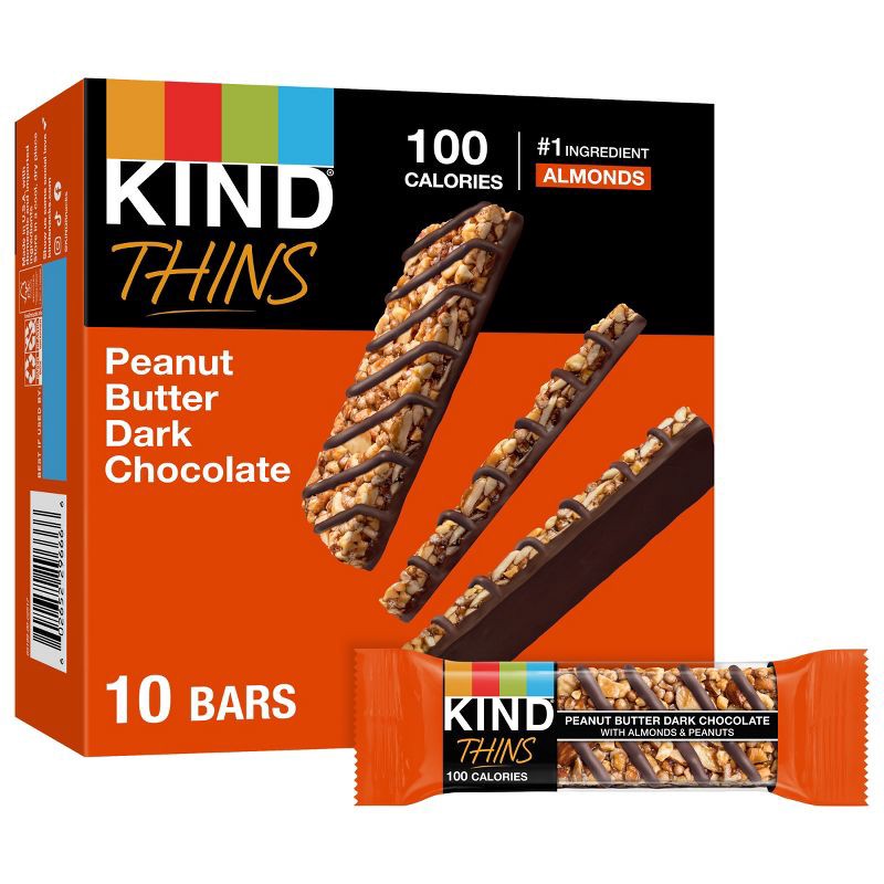 slide 1 of 9, KIND Thins Peanut Butter Dark Chocolate - 7.4oz/10ct, 7.4 oz, 10 ct