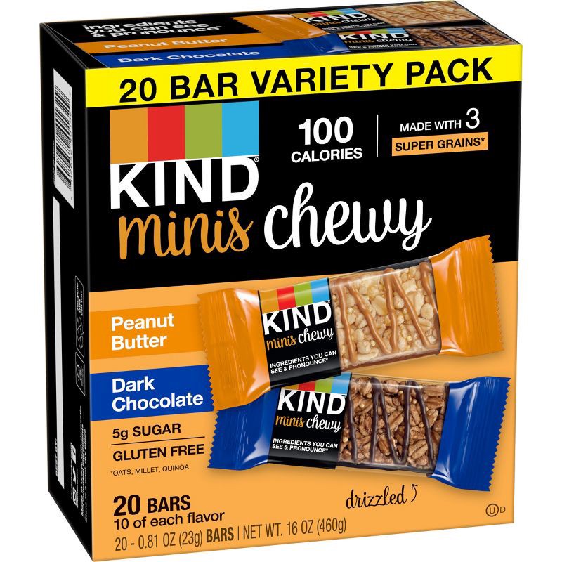 slide 3 of 7, KIND Mini Chewy Peanut Butter + Dark Chocolate - 16oz/20ct, 20 ct; 16 oz