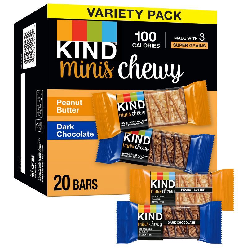 slide 1 of 7, KIND Mini Chewy Peanut Butter + Dark Chocolate - 16oz/20ct, 20 ct; 16 oz