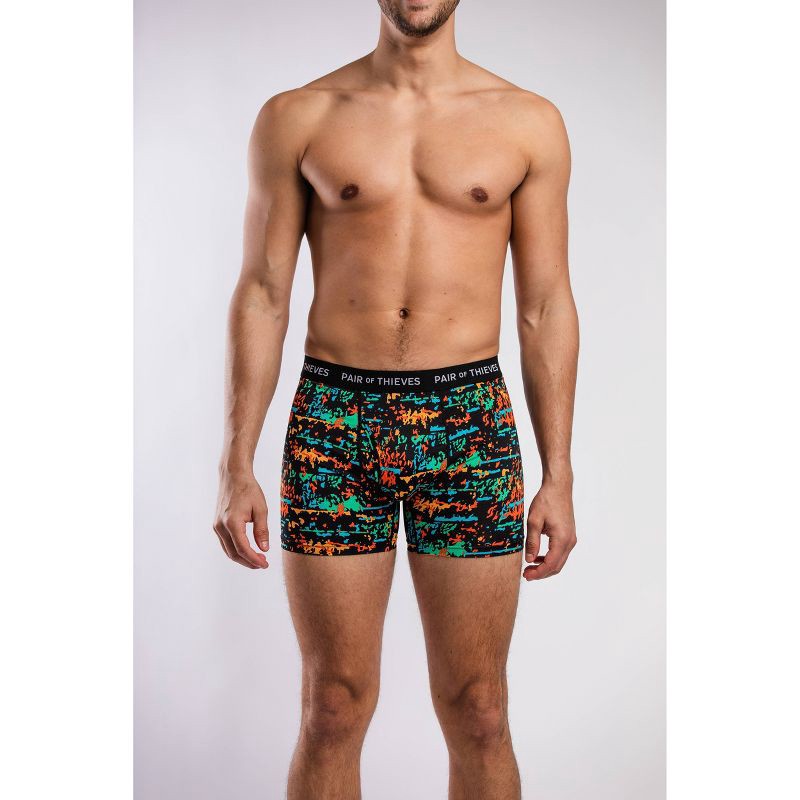 slide 3 of 5, Pair of Thieves Men's Super Fit Boxer Briefs 2pk - Red/Blue/Green/Orange Sound Waves M: Mid Rise, Microfiber, 2 ct