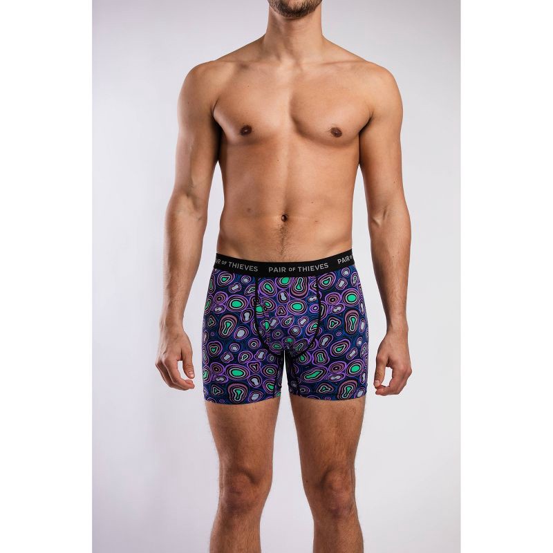 slide 2 of 13, Pair of Thieves Men's Super Fit Boxer Briefs 2pk - Purple/Green Amoeba L: Mid Rise, Microfiber, Elastic Waistband, 2 ct