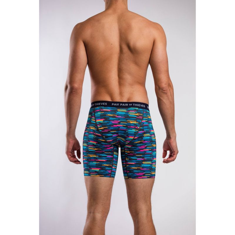 slide 5 of 8, Pair of Thieves Men's Super Fit Solid/Striped Boxer Briefs 2pk - Black/Navy Blue/Light Blue S: Lightweight Microfiber, Mid Rise, 2 ct