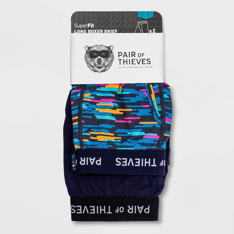slide 2 of 8, Pair of Thieves Men's Super Fit Solid/Striped Boxer Briefs 2pk - Black/Navy Blue/Light Blue M: Mid Rise, Elastic Waistband, 2 ct