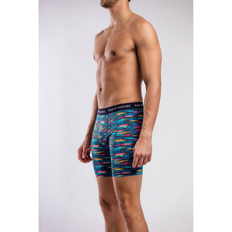 slide 4 of 8, Pair of Thieves Men's Super Fit Solid/Striped Boxer Briefs 2pk - Black/Navy Blue/Light Blue M: Mid Rise, Elastic Waistband, 2 ct