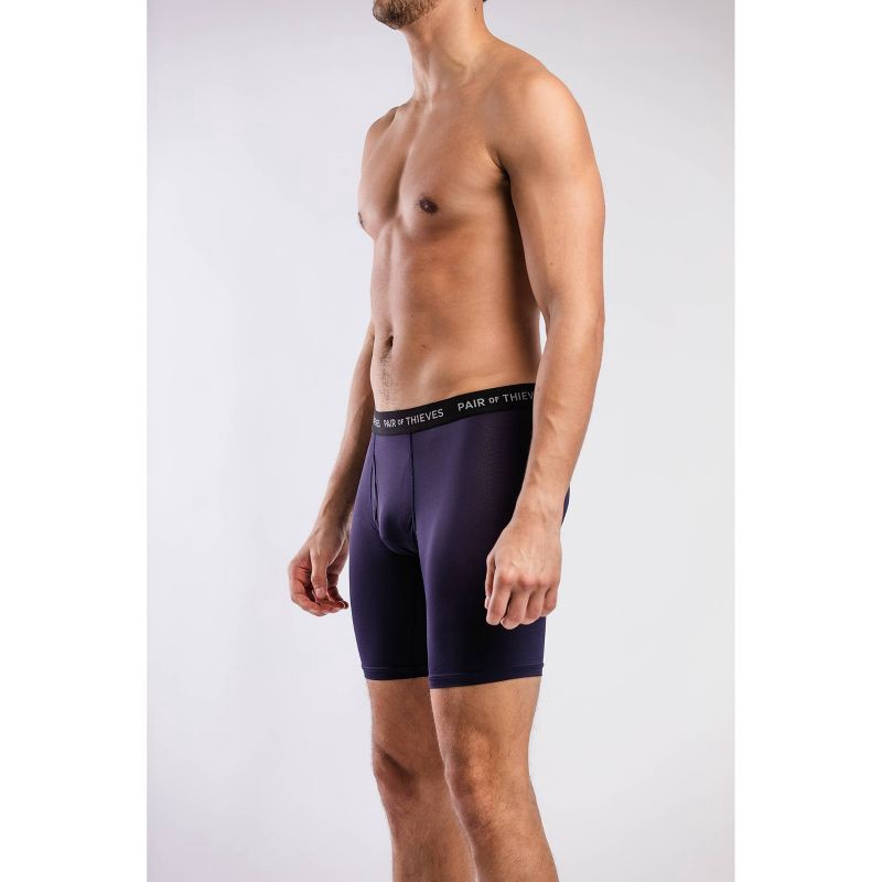 slide 7 of 8, Pair of Thieves Men's Super Fit Solid/Striped Boxer Briefs 2pk - Black/Navy Blue/Light Blue M: Mid Rise, Elastic Waistband, 2 ct